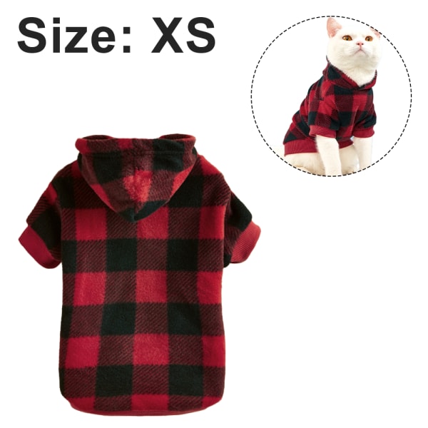 Ruudullinen koiran huppari lemmikkieläinten collegepaita fleecetakki hatulla ja Black-Red XS