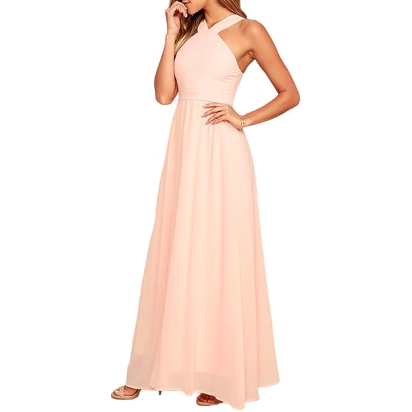 Damklänning Cross Halter Off houlder Brudtärnklänning Lång Maxi Pink S