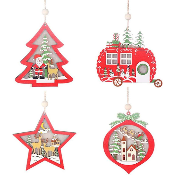 4 stykker juleheng i tre DIY treheng jul