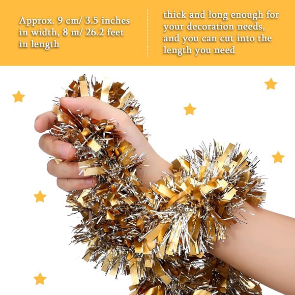 26,2 Ft Christmas Tinsel Garland Light Gold Silver Halloween Christmas
