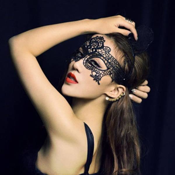 Glamorös maskeradmask i spets för Halloween - nr 6 Svart #6