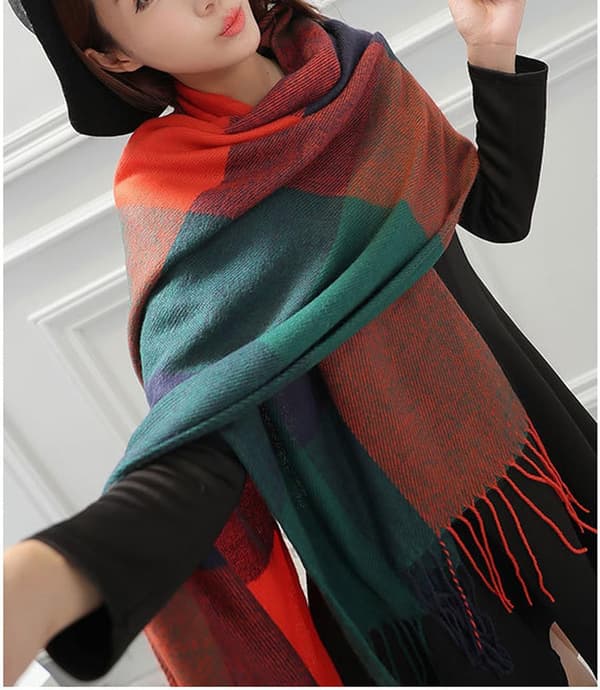 Dammode lång sjal Big Grid Winter Warm Lattice Large Scarf