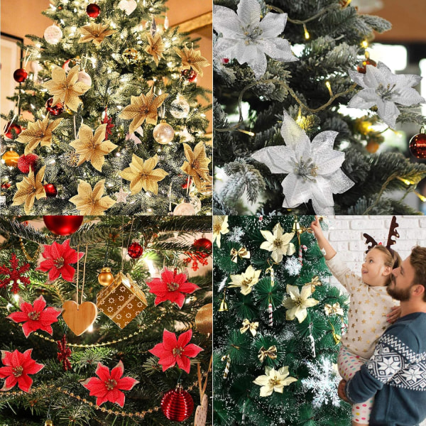 30 stk Juledekorasjon Blomster, Snøfnuggdekor, Blomst for Rot