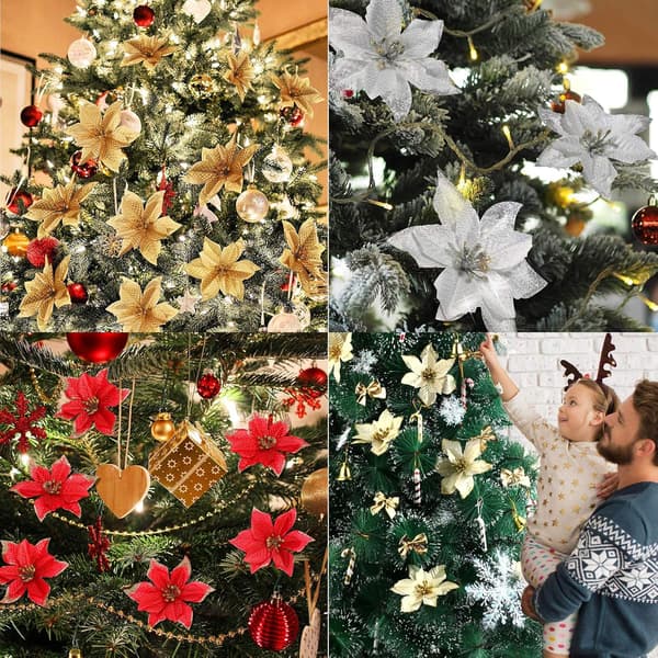 30st Weihnachtsdekoration Blumen,Schneeflocken Deko,Blume für Rot