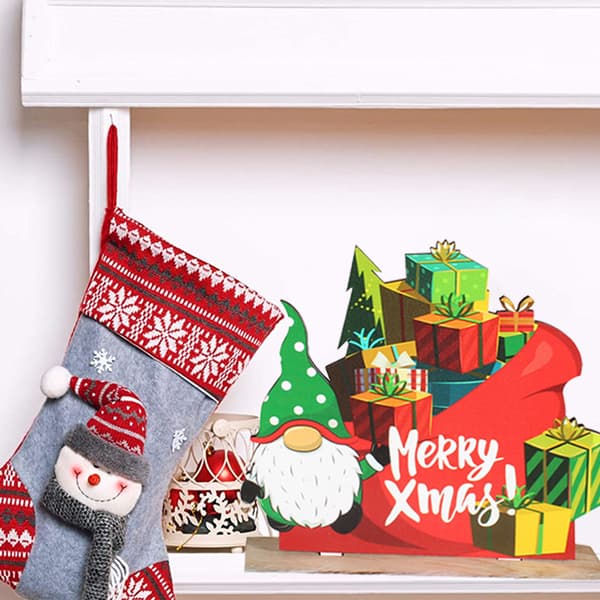 2 Styck Julbordsdekor Trä Gnome Bordsskiva Skylt Trä gift bag + garland