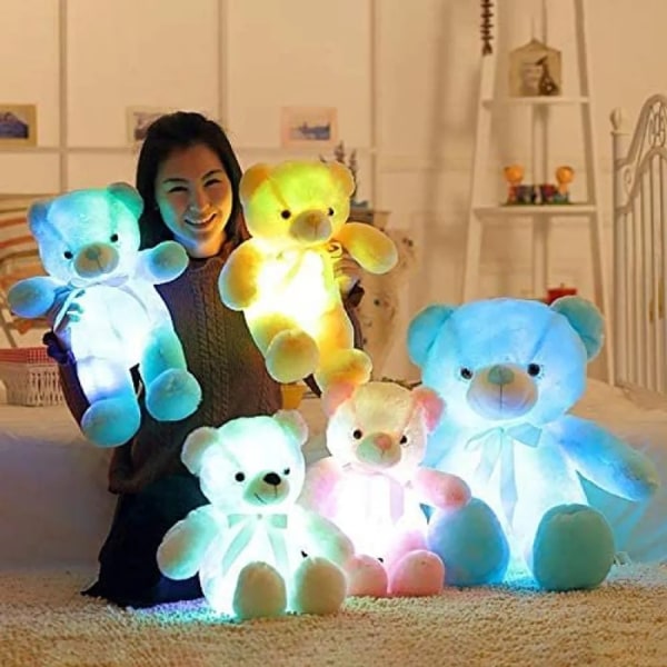 Lysende LED Fargerike Bamse Nattlamper Lysende Glødende Teddybjørn Kosedyr Plysjleketøy Barn Kvinner