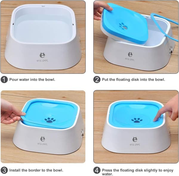 Floating Water Bowl Slow Water Dispenser Inget spill Anti-Overfl