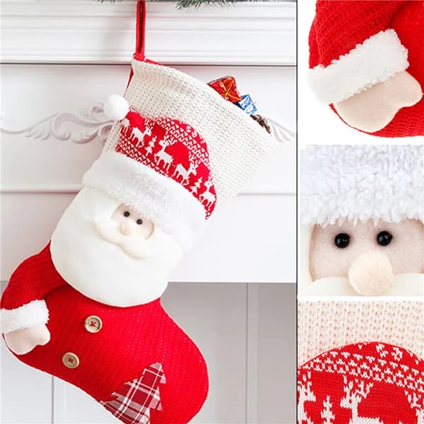 Stor Röd Vit Stickad Julstrumpa Santa Claus Firep