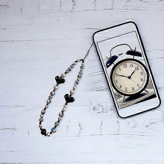 Perleperle Telefonkæde Kvinder Mobiltelefon Snor Sort Hjerteperler Farverig Perle Telefon Charm Universal Telefon Snor Håndledsrem