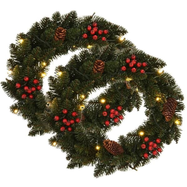 Julkransar 2 st med Dekoration Grön 45 cm vidaXL