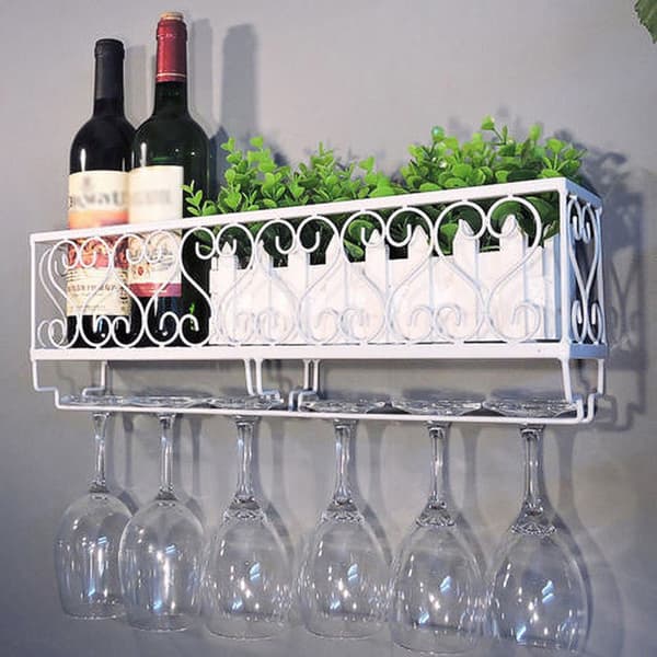Väggmonterad järn Vinställ Flaska Champagneglashållare Black 50*10*17cm