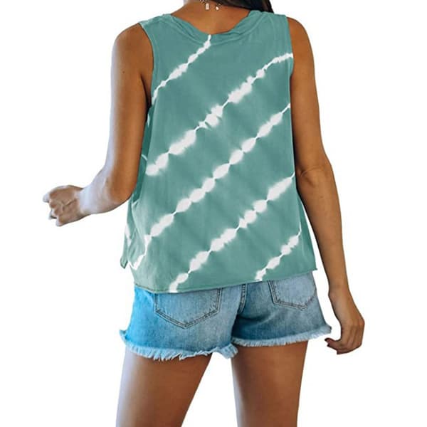 Randig printed ärmlös väst för kvinnor Lös T-shirt Topp Green,M