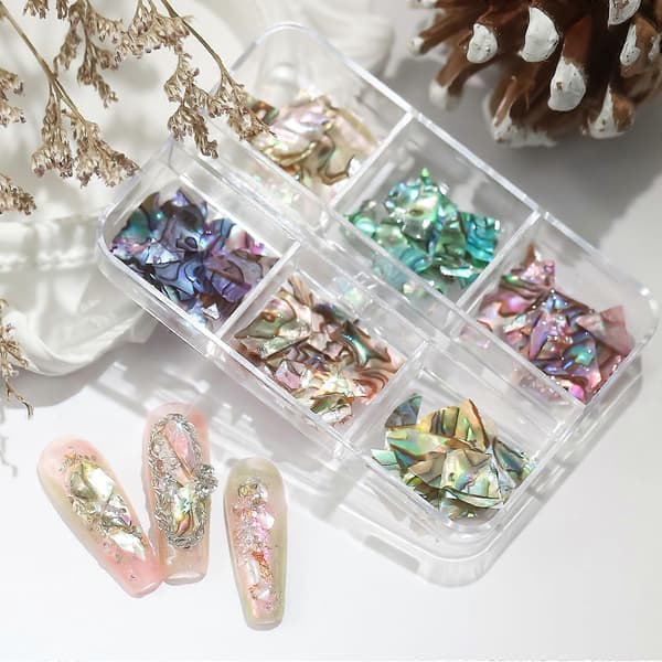 3D oregelbunden nagelkonst Abalone snäckskalsskivor färgglad nagelkonst för snäckskalsbit