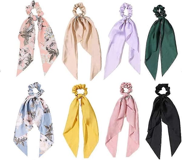 8 Pakke Hårskjerf Scrunchies For Acsergery Hårstrikk, sateng Sløyfeknute Elastiske Hårbånd, Silke Gave