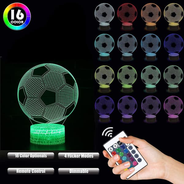 3D Illusionslampe, natlys med farveskift og smart touch-kontrol (fodbold)