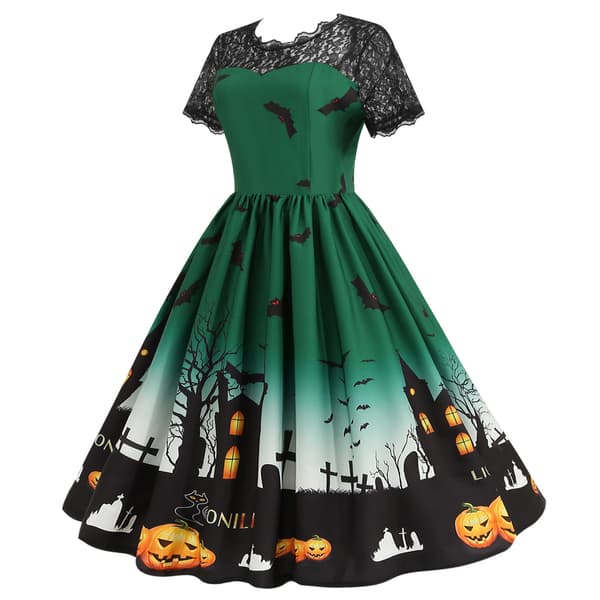 Kvinnors rundhalsad Casual Halloween-klänning green M