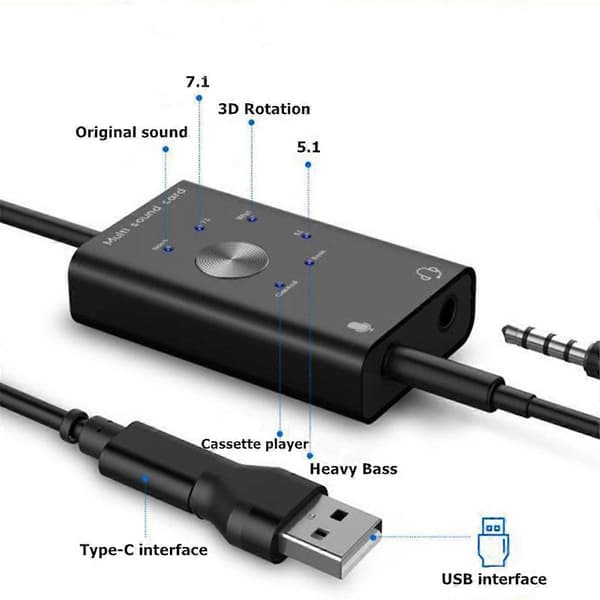 Multi ljudkort USB 2.0 Typ C Stereo Mikrofonadapter Professionell omvandlare för MacBook Bärbar dator Headset PC-högtalare