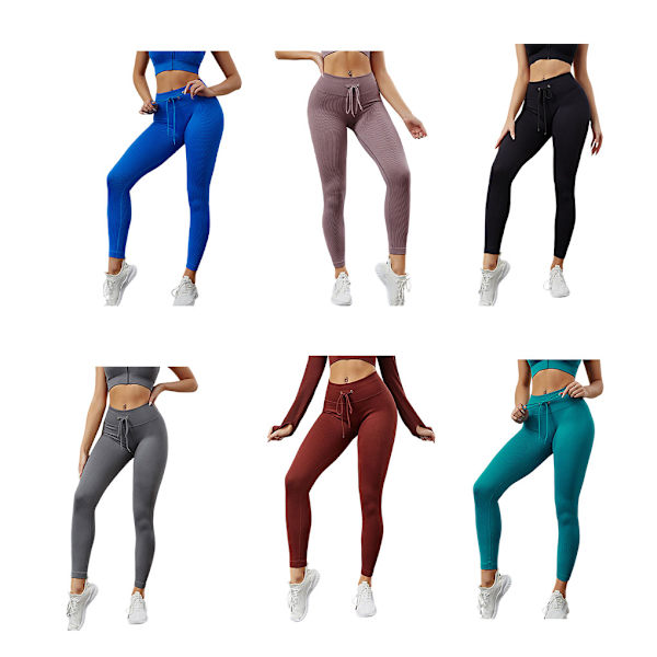 Naisten Ribbineulotut Leggingsit Saumattomat Kiristysnyörilliset Jooga Urheilutrikoot Wine red