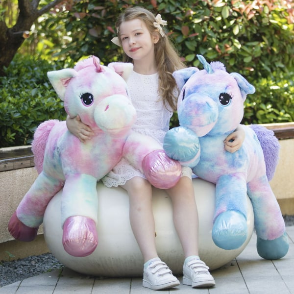 MorisMos Giant Unicorn Gosedjur 32`` Söt mjuk enhörning plyschleksak pink 43" rainbow-pink 32"