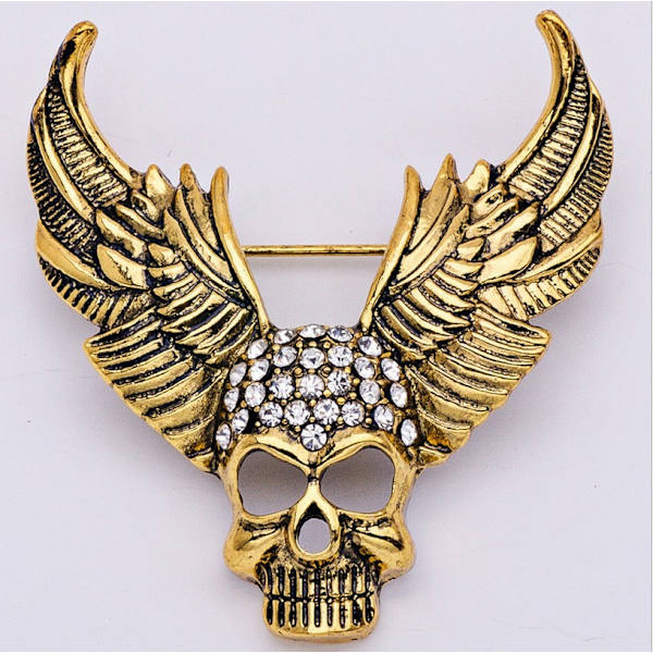 Skull Wings Mask Smycken Brosch Brosch och nål Legering Rhinestone Crystal Halloween Herr (guld)