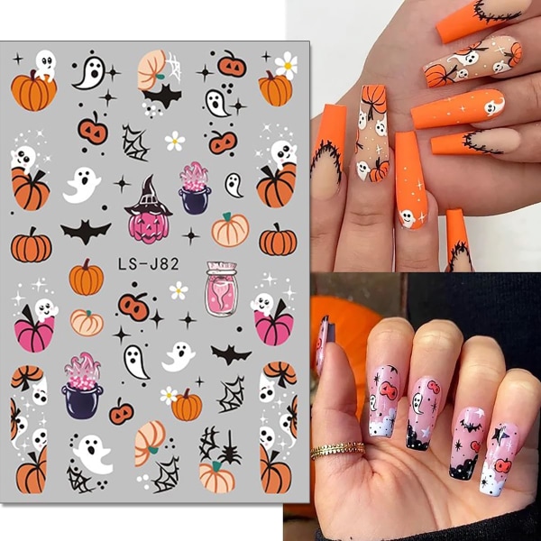 6Sheets Halloween Nail Art Stickers 3D självhäftande söt spöknagel