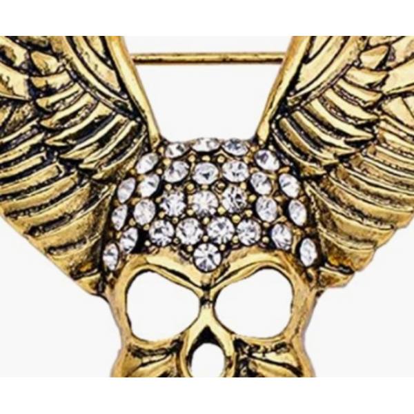 Skull Wings Mask Smycken Brosch Brosch och nål Legering Rhinestone Crystal Halloween Herr (guld)