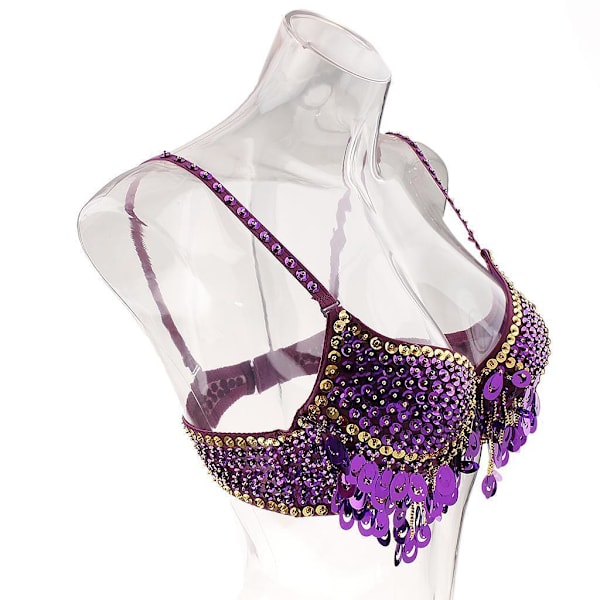 1/2/3 Magdans Perlebesatt BH Paljetter Topp Sexy Dansende Sanger Purple 36 Size 1 Pc