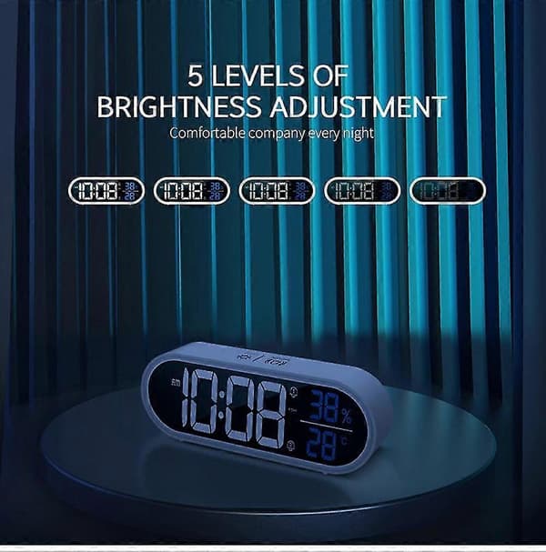 Full HD LED Musikkvekkerklokke Intelligent Stemmekontroll Doble Alarmer med Snooze