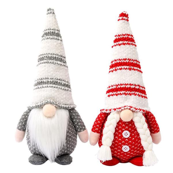 Jul Skägg för docka i randig hatt Dvärgtomte för dockornamenter Söt tecknad dvärgtomte Heminredning Jul Red