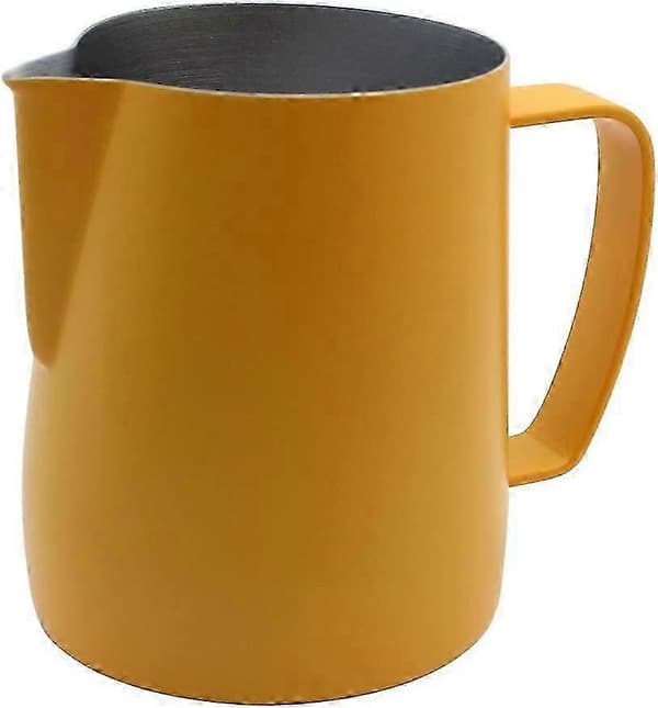 Melkeskummerkanne i rustfritt stål, dampkanne egnet for kaffe, latte og skummende melk 350 ml gul