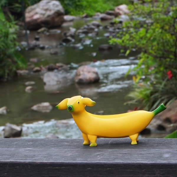 Søde Bananhund Have Statuer Figurer Ornamenter, Kreativ Harpiks