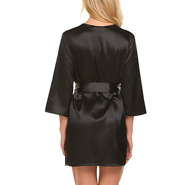 Kvinnor Satin Silk Nattlinne Bekväma underkläder Morgonrock Klänning black L
