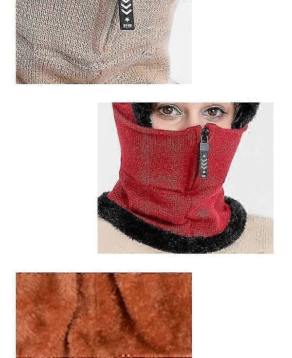 Vinterhalstørkle for kvinner, munndeksel, fleece, varm strikket lue, 1 stk (svart)