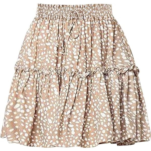 Print til kvinder med høj talje flæse Boho-miniskørt (khaki, M)