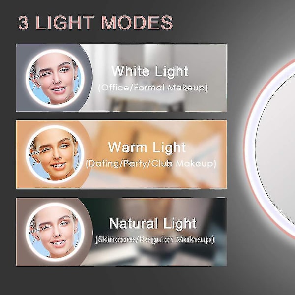 Makeupspejl, LED makeupspejl med lys og 5x forstørrelse