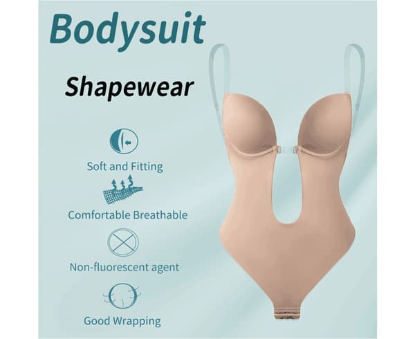 Kvinnor kastar djup V-ringad Body Shaper Rygglös BH Bodysuit