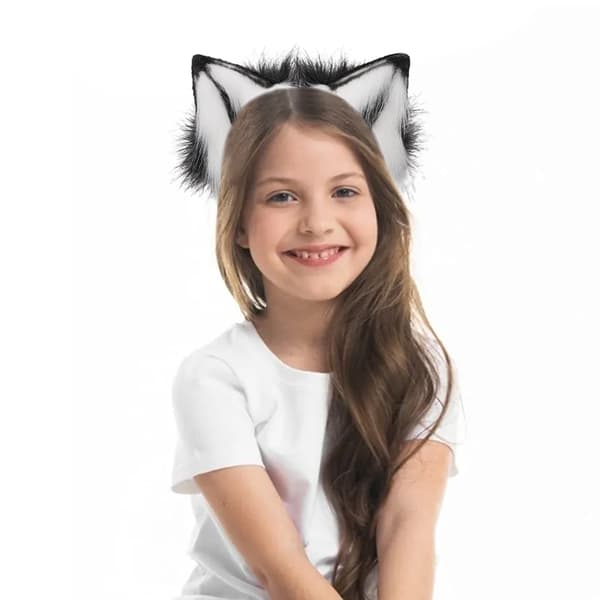 Rev Katt Lang Pels Ører Hår Hodeplagg Ulv Dyr Halloween black White