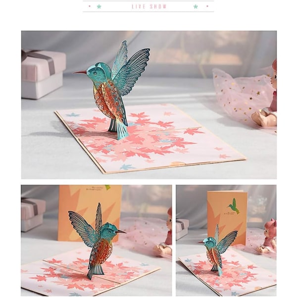 Fødselsdagskortgave til dine forældre, venner og elskere, 3D pop-up lykønskningskort (Hummingbird)