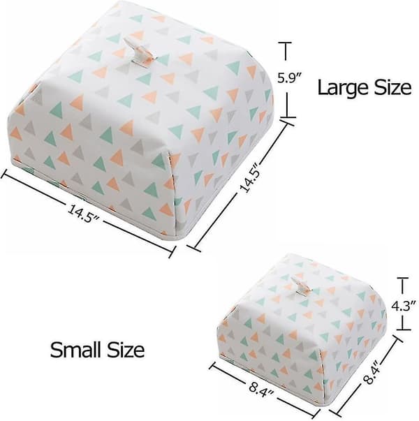 2 st Bärbara vikbara dammmatsskydd, inre beläggning håller maten varm (blå geometrisk, stor)