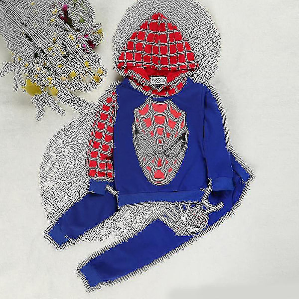 Barn Pojkar Spiderman träningsoverall Set Huvtröja + Joggingbyxor Sweatshirt Sportoutfit Kostym Barn Superhjältekläder Blue 3-4 Years