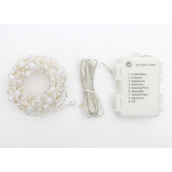 String Lights Batteridriven 100 LED 10M Pearl Fairy Light med