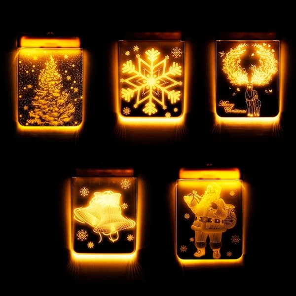 Led sugkoppsljus 3d Dörr och fönster Jultomten Älgklockor Jul Led String Lights Snöflinga Nyår Ekonomisk julklocka