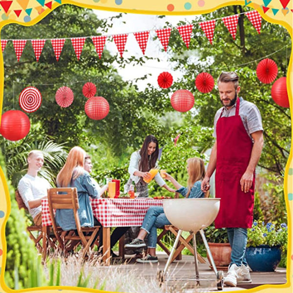 5 styk papirlanterner dekorative runde kinesiske hængende lanterne Let at samle til bryllup Baby fødselsdagsfest lampeskærm Red plaid