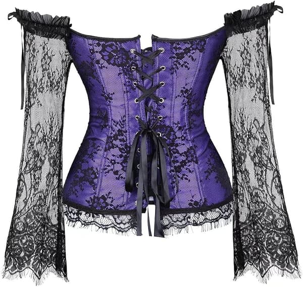 Korsetter för kvinnor Overbust Bustier Top Gothic Sexy Shoulder Pueple M