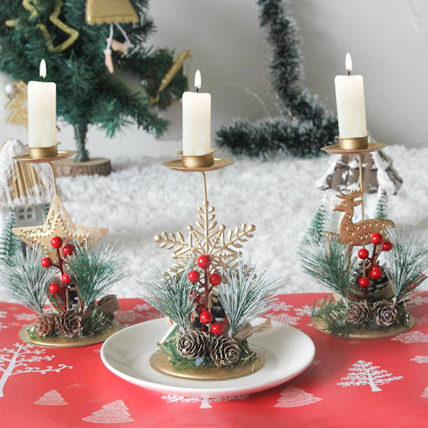 Jul gyllene ljusstake snöflinga femuddig stjärna prydnad