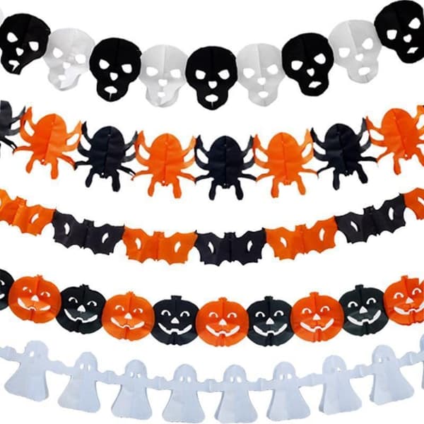 Halloween - Dekorasjoner - Girlander - Gresskar, spøkelser - 3m MultiColor Nr - 6