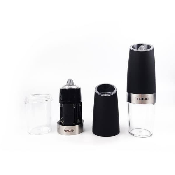 Gravity elektrisk peppar- och saltkvarn sats, justerbar grovhet, SILVER