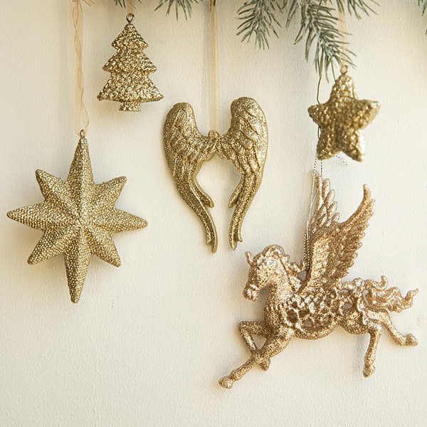 Julgranshängsmycke Jul flygande häst hängande prydnader, guld Glitt