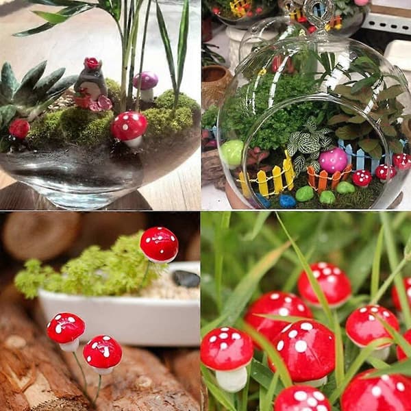 100 st Miniatyr Svamphus i Plast för Älvaträdgård Mikro