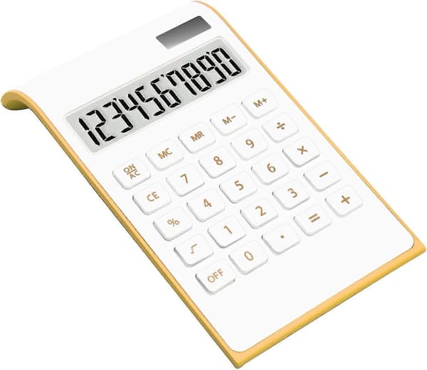 10-sifret skrivebordskalkulator, batteri- / solcelledrevet, vippbar LCD-skjerm